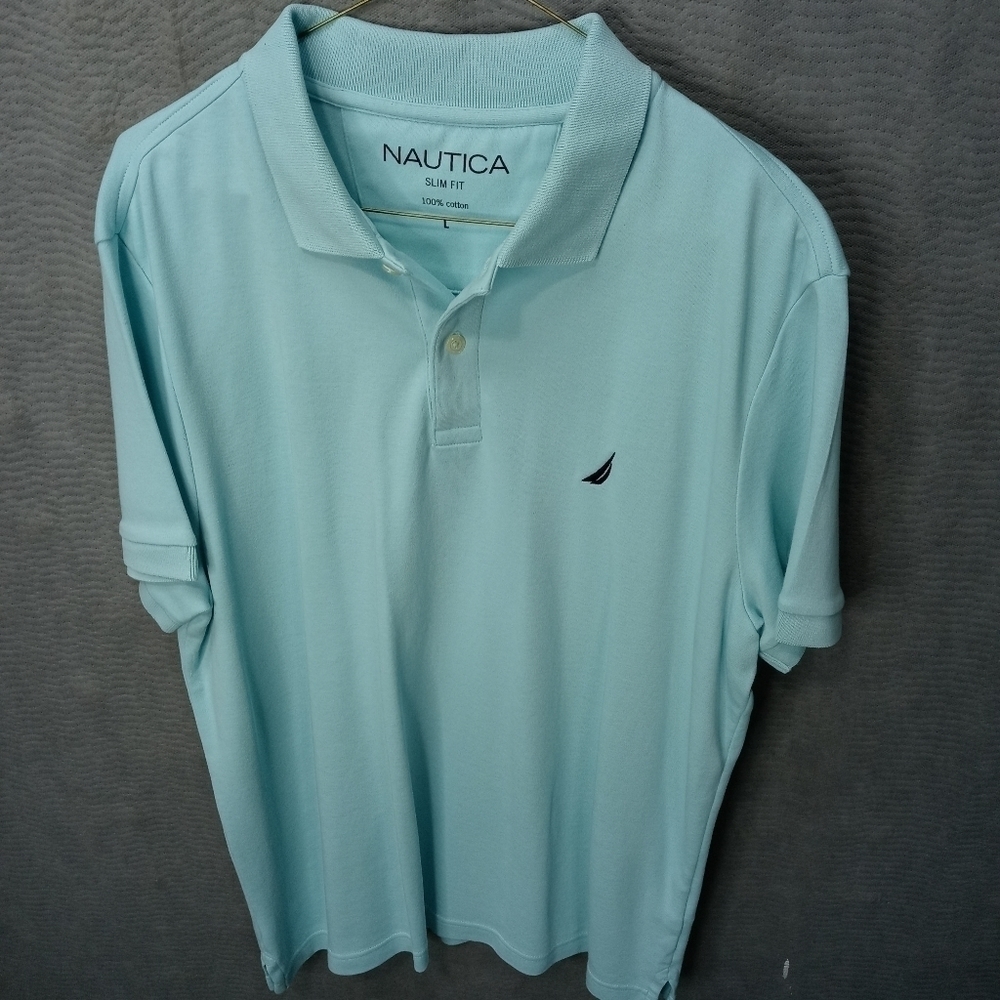 NAUTICA men's baby blue cotton short sleeve polo s
